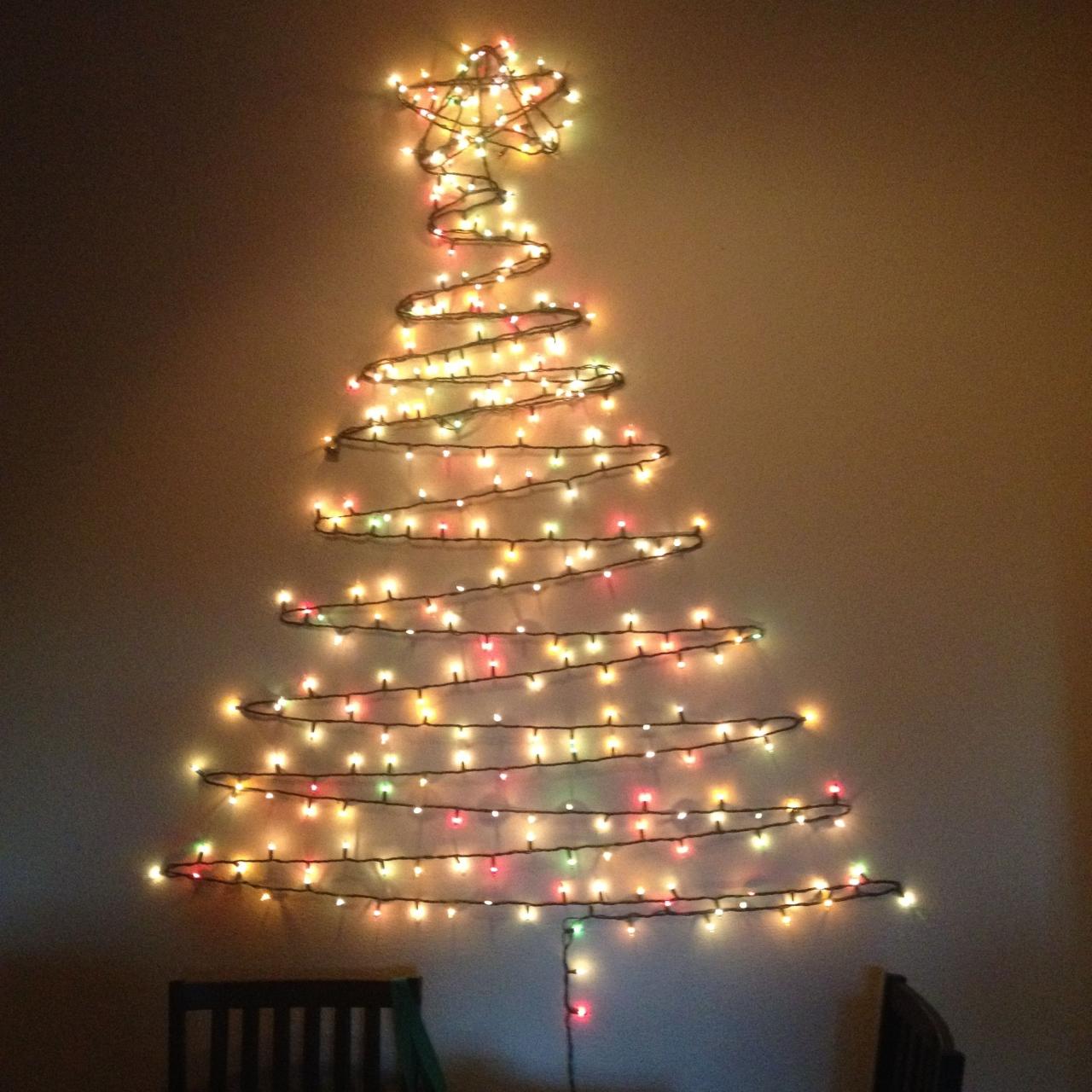 light up christmas tree wall decor Diy Flat Wall Christmas Tree