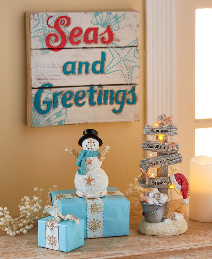 christmas decor of boynton beach Seas and Greetings Holiday Decor Coastal christmas decor, Beachy