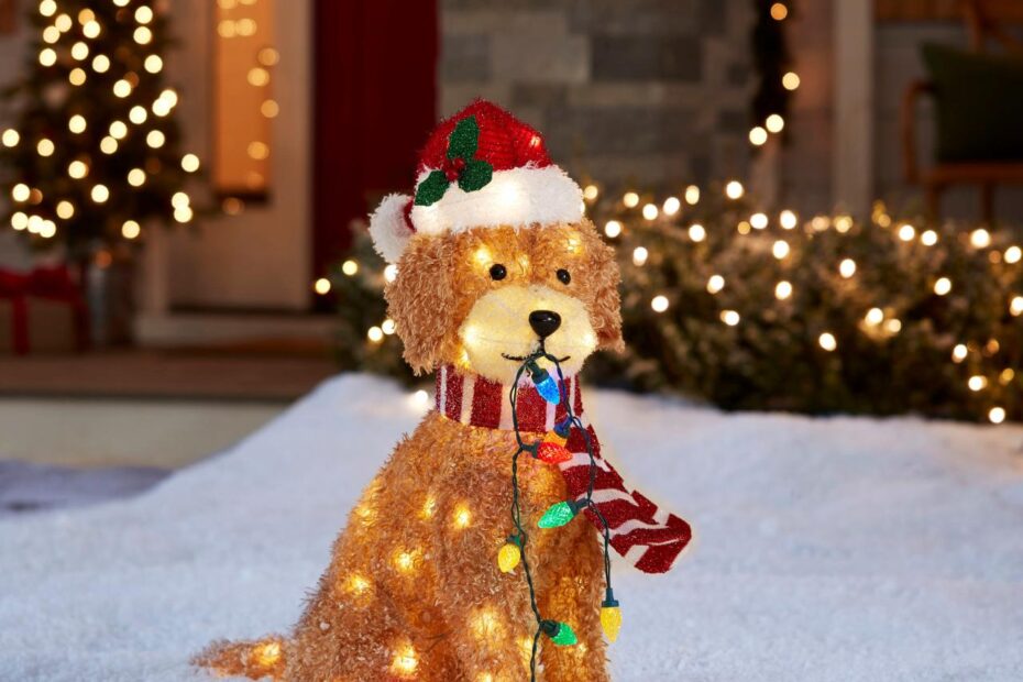 lowes dog christmas decor Holiday Living 2ft LED Fluffy Doodle Dog Decoration in the Outdoor