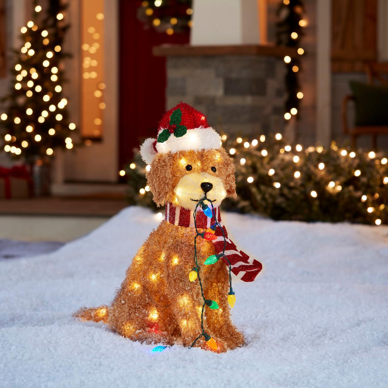 lowes dog christmas decor Holiday Living 2ft LED Fluffy Doodle Dog Decoration in the Outdoor