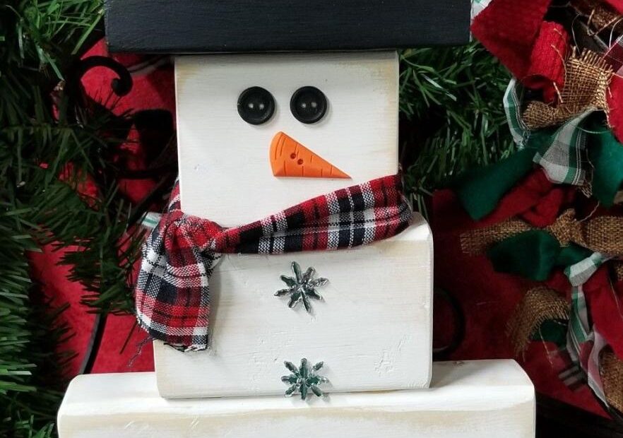 christmas decor wood blocks Wood block snowman Christmas decoration Christmas blocks crafts