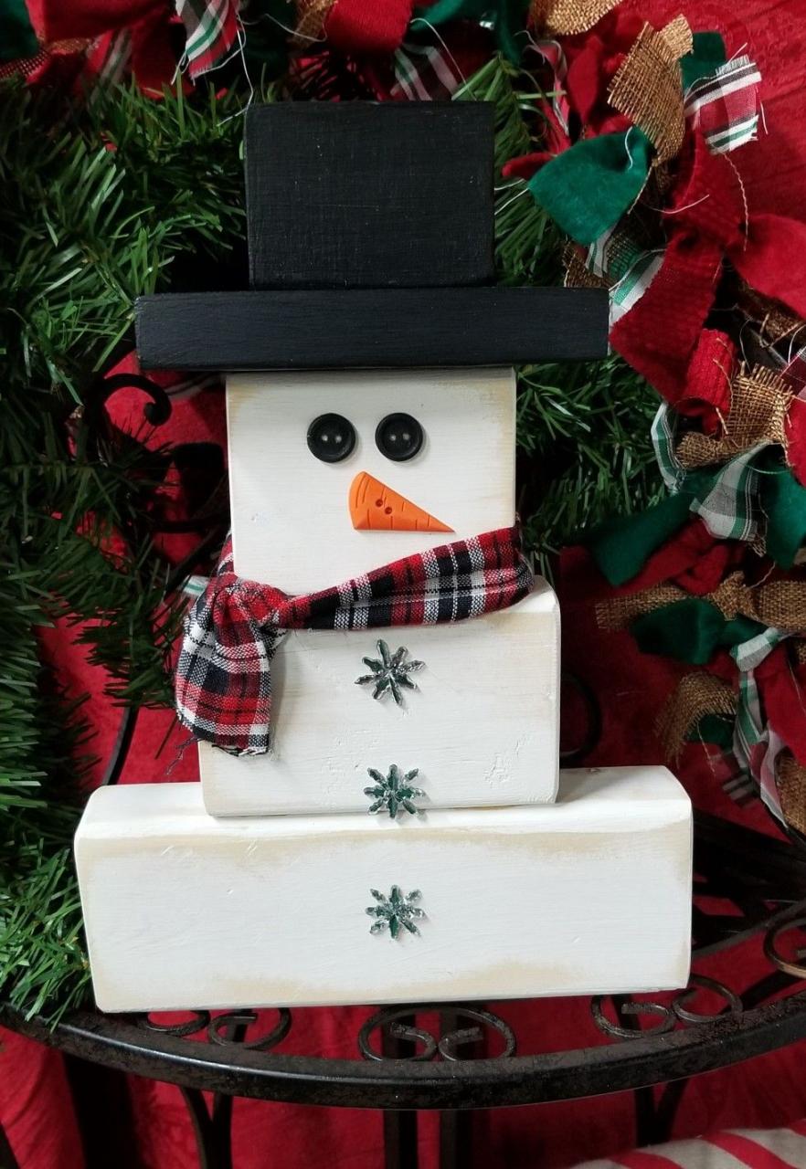 christmas decor wood blocks Wood block snowman Christmas decoration Christmas blocks crafts