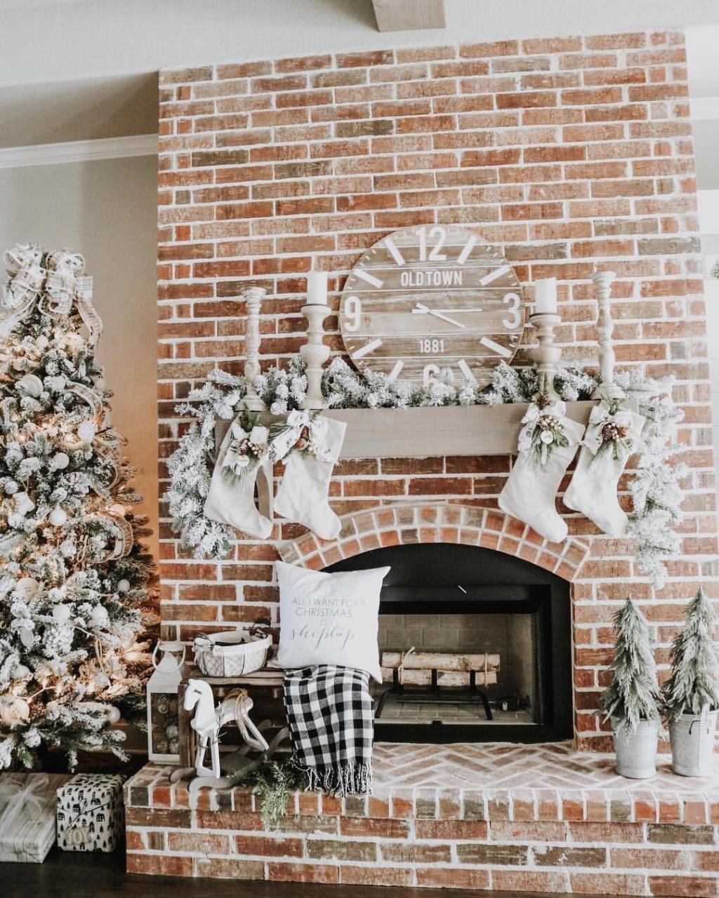 christmas decor for brick fireplace Pin on brick fireplace makeover