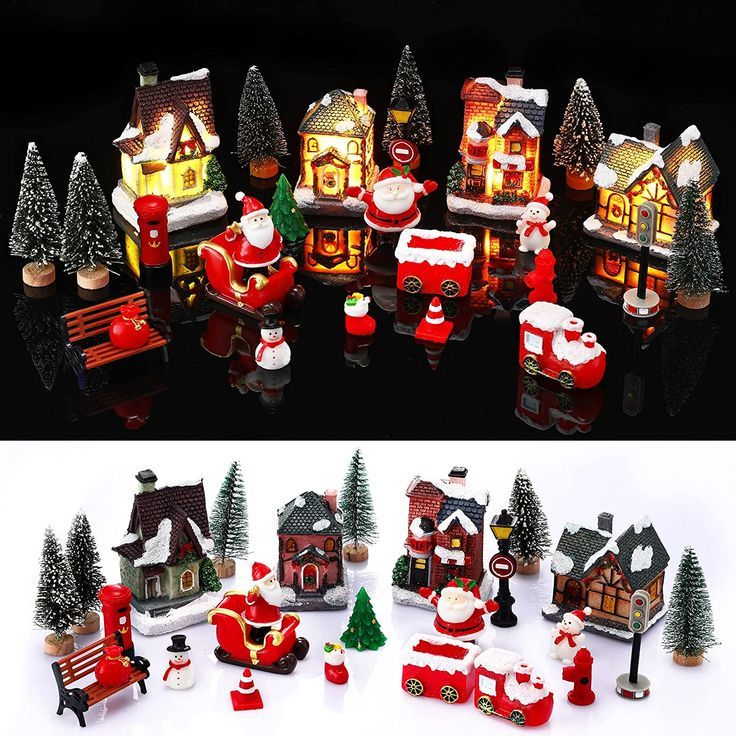 little village christmas decor 26 Pieces Christmas Village Set Lighted Xmas Village Houses with