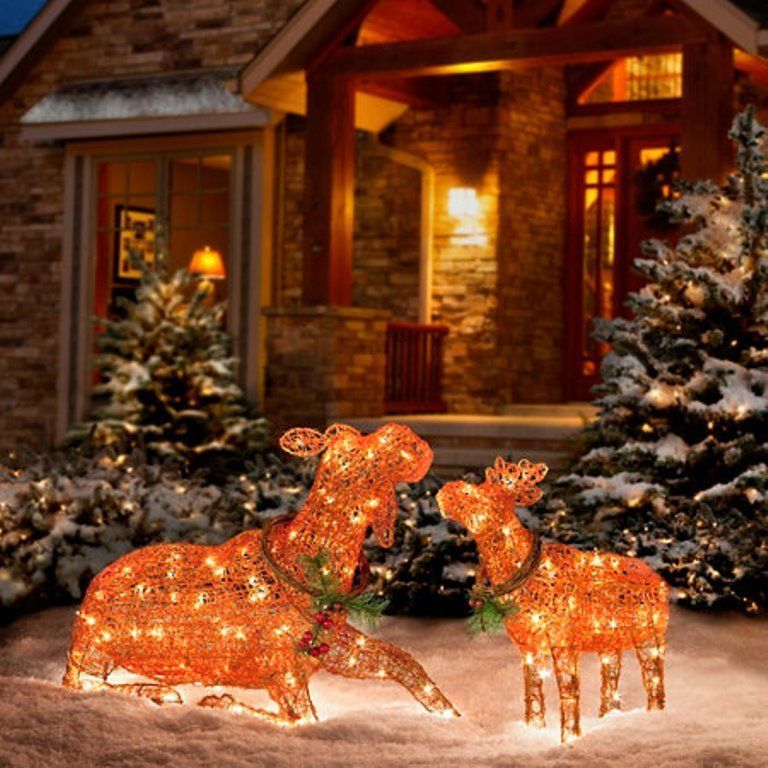 outdoor christmas decor in sale Lighted Christmas Moose Family Outdoor Christmas Decor Set of 2 FOR