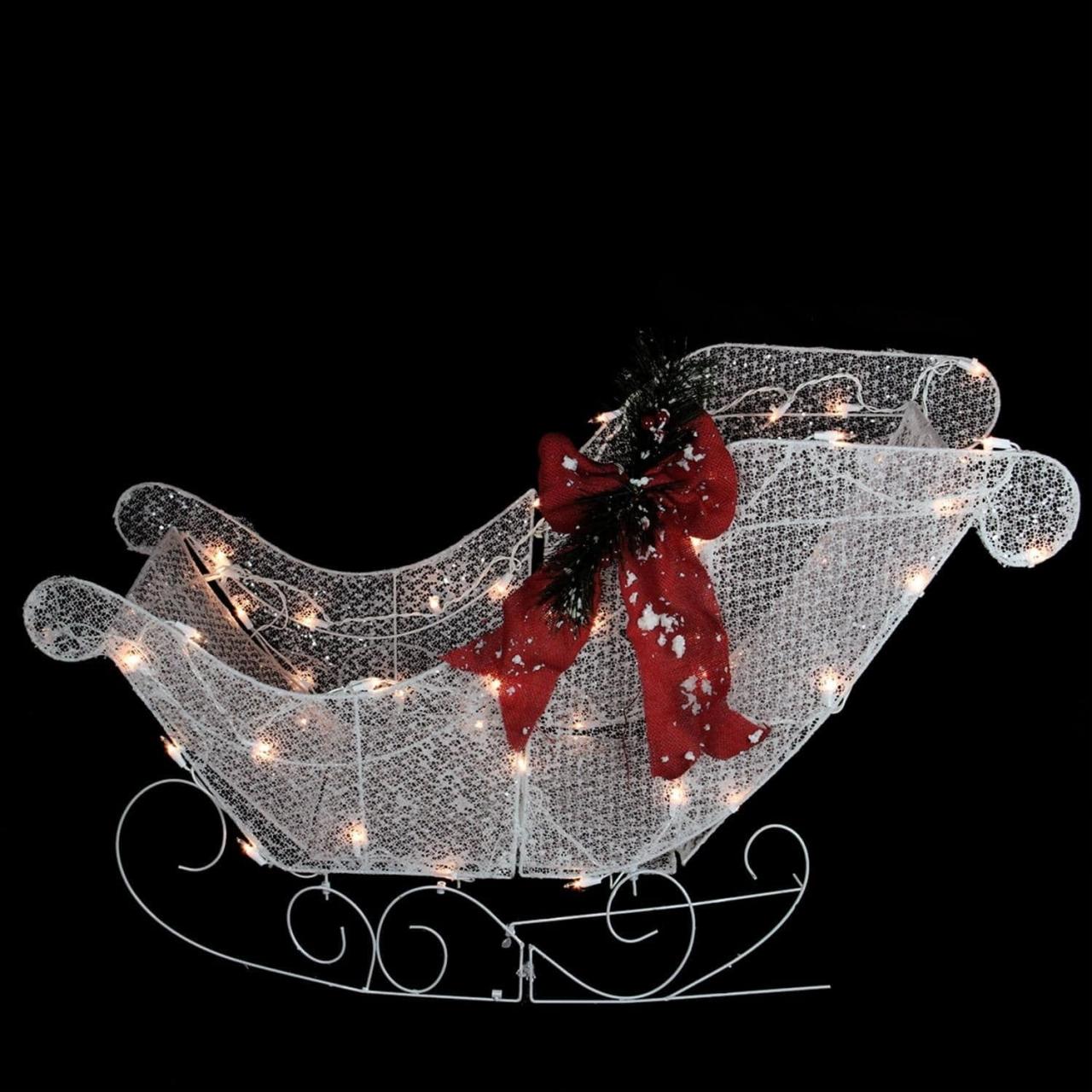 christmas decorations outdoor sleigh 37" PreLit Outdoor White Glittering Sleigh Christmas Yard Art