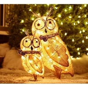 christmas owl outdoor decor 2 Indoor Outdoor Lighted Burlap Owl Family Great Accent