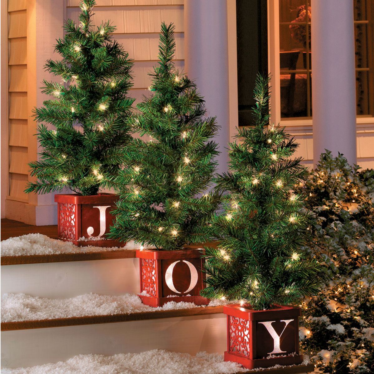 pre lit christmas decorations indoor PreLit Joy Indoor/Outdoor Christmas TreesSet of 3 Outdoor christmas