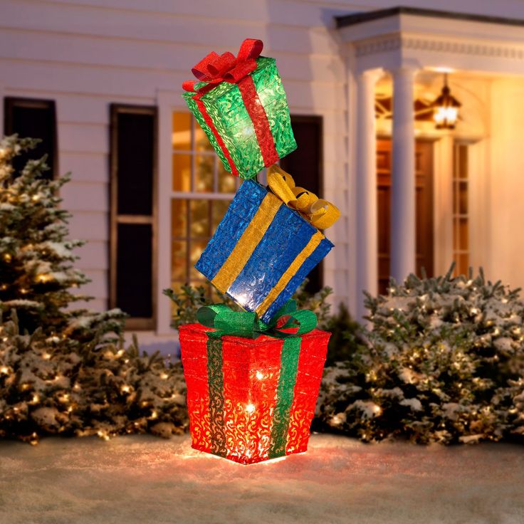 christmas decorations outdoor gift boxes PreLit Christmas Gift Box Tower Christmas gift box, Outdoor