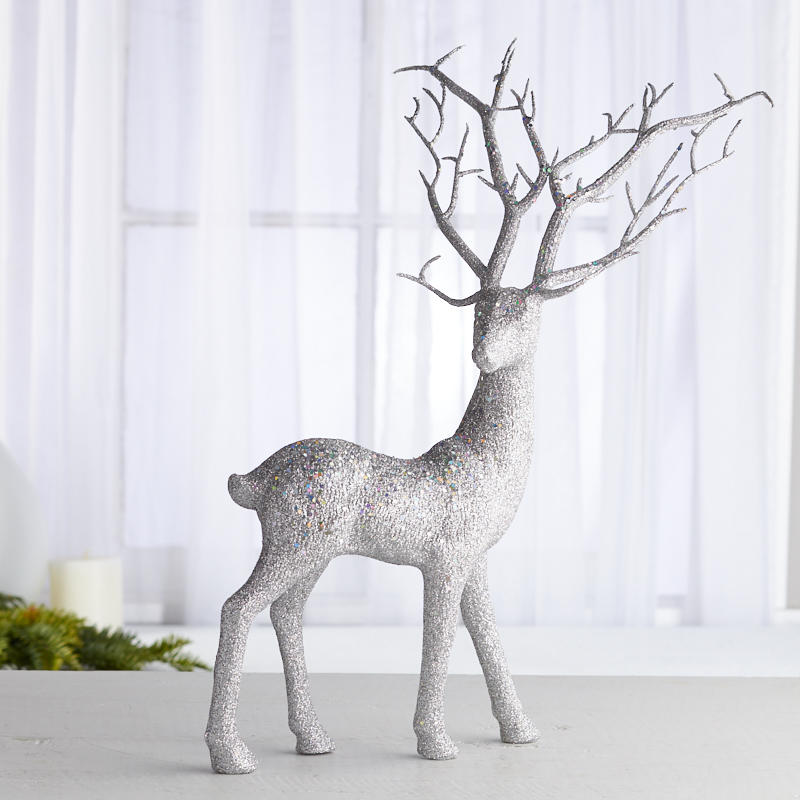 glitter deer christmas decor Silver Glittered Standing Reindeer Table Decor Home Decor