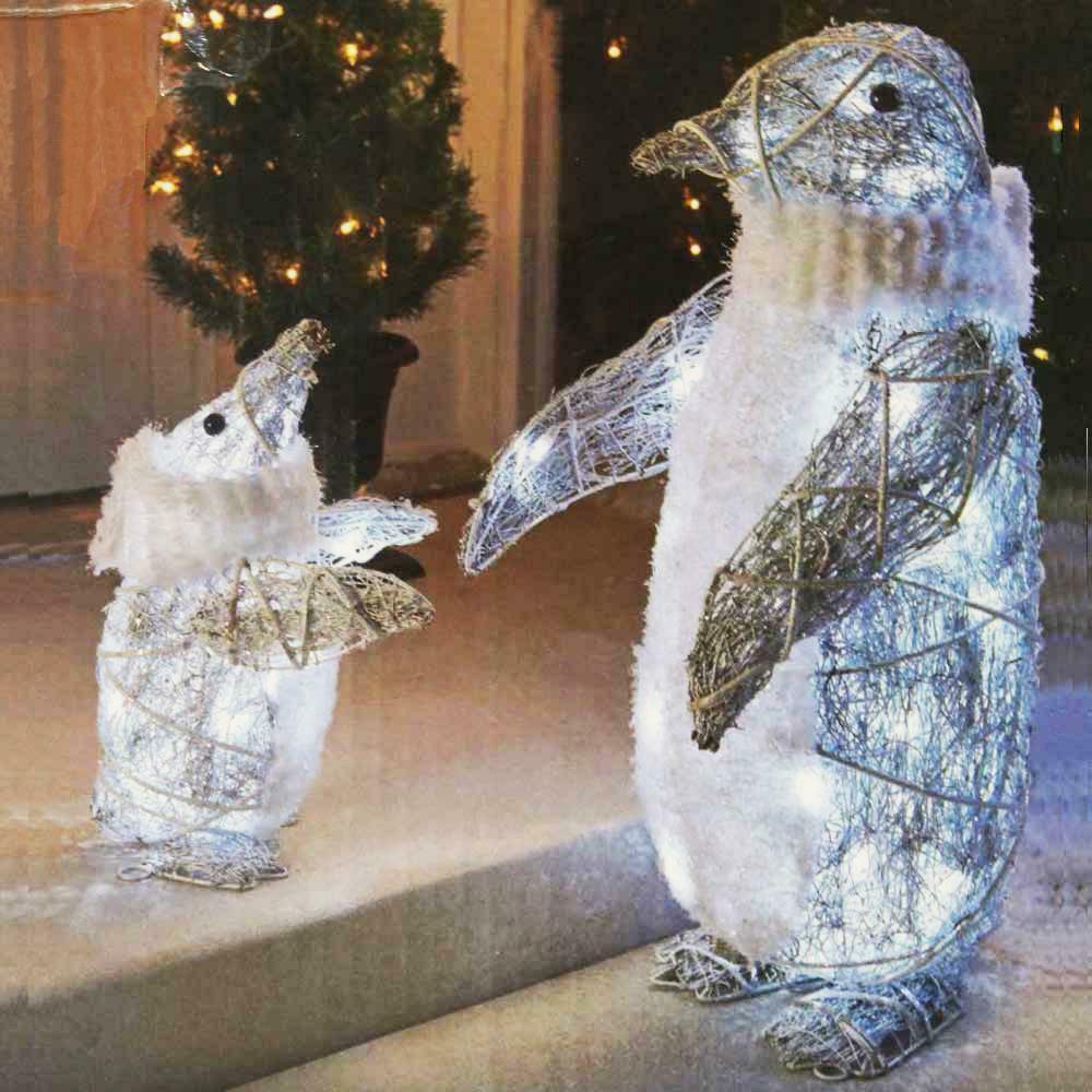 christmas decorations outdoor penguin Cool White Lighted Twinkling Winter Penguin Set Outdoor Christmas