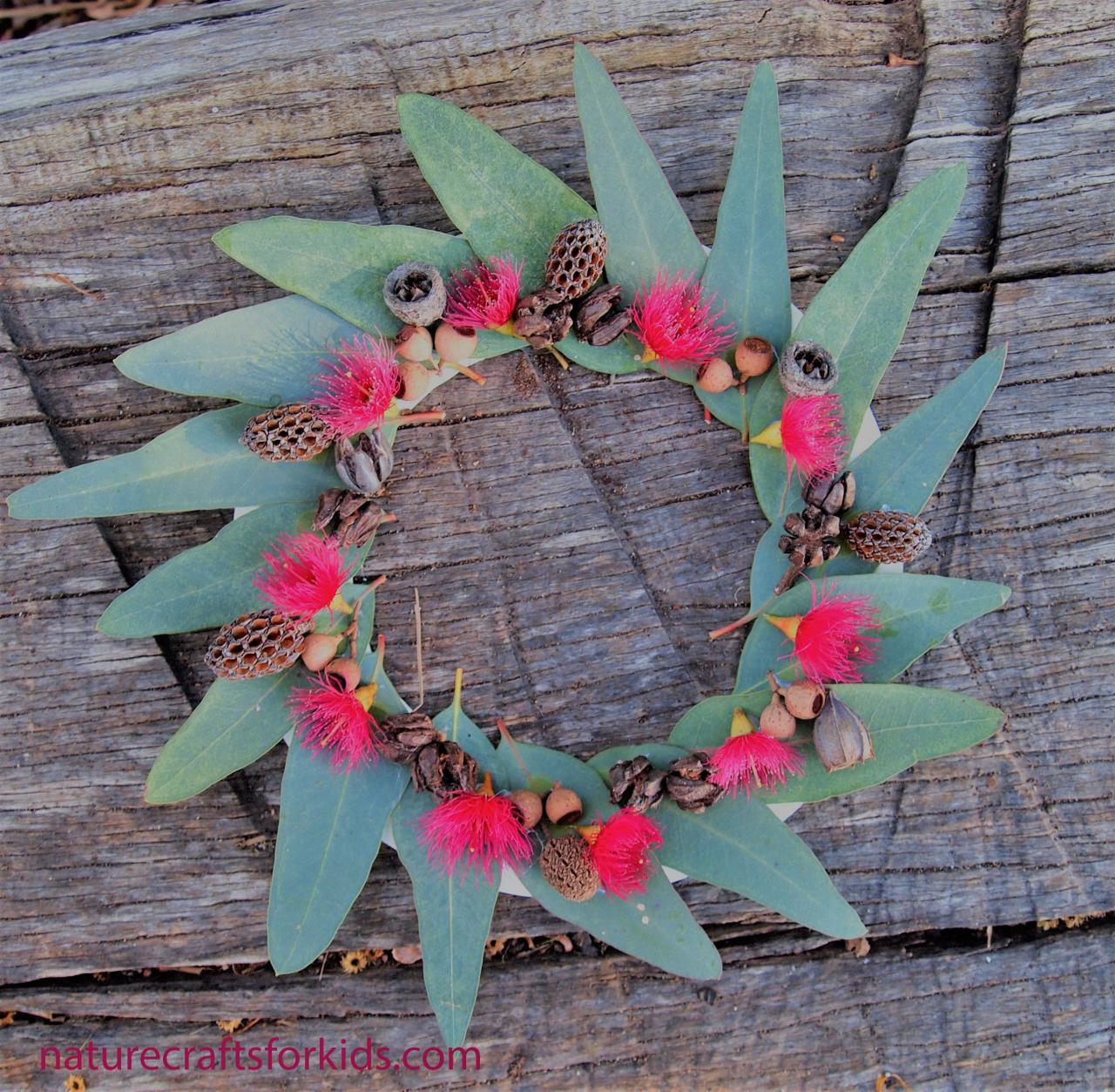 christmas decoration ideas australia Australian Christmas Wreath gum leaves, blossom and pods on a paper