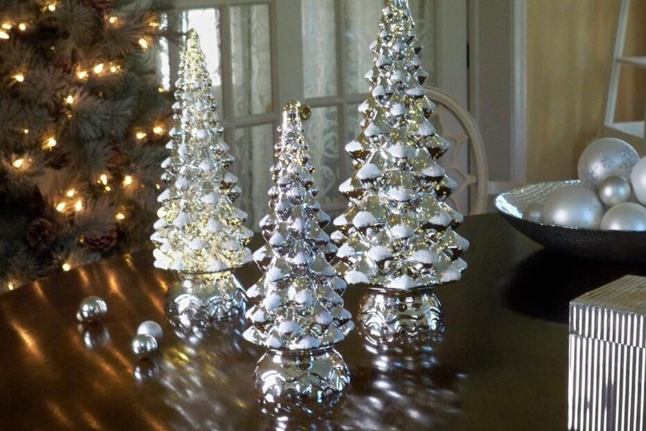 glass christmas trees decor Set of 3 Mercury Glass Trees (shown here in silver) Illuminate with a