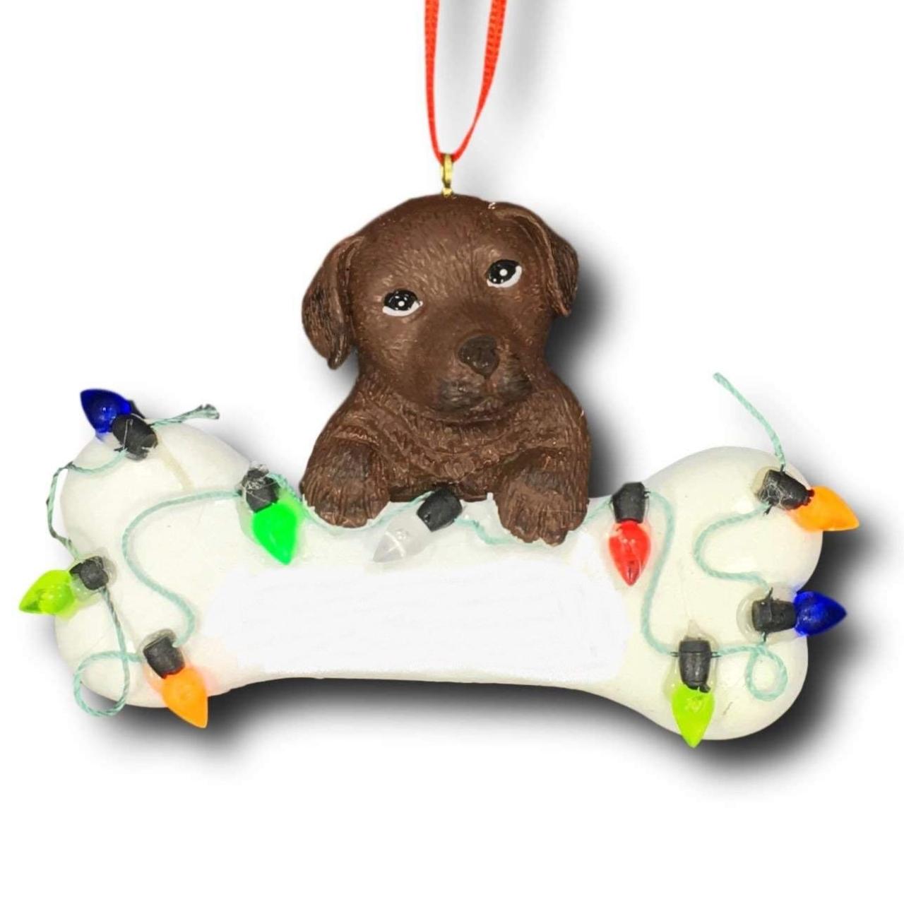 chocolate lab christmas decor Kurt Adler CHOCOLATE LABRADOR Puppy with Bone Personalizable Christmas