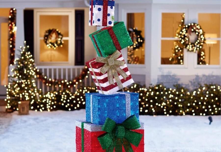 christmas present decorations indoor Lighted tower of gifts for indoor or outdoor scenery. eBay! Outdoor