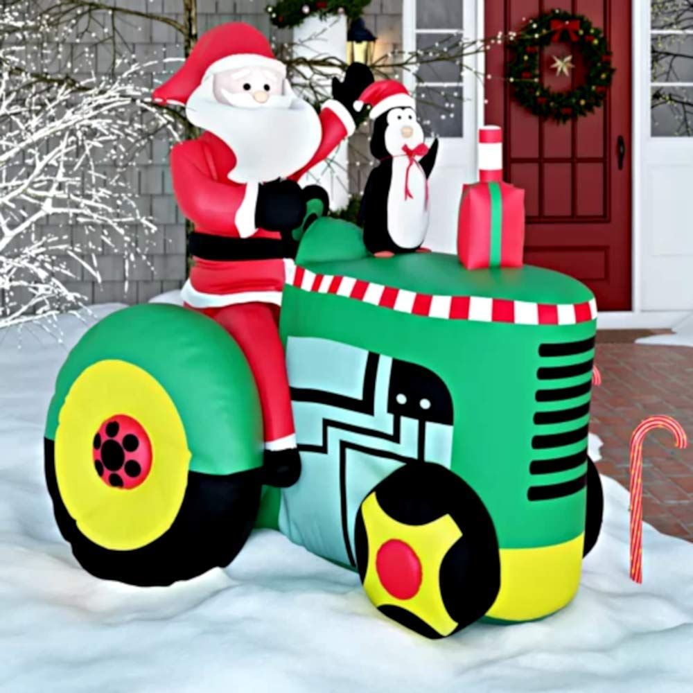 tractor supply outdoor christmas decor Inflated Christmas Outdoor Decorations Inflatable Santa on Tractor