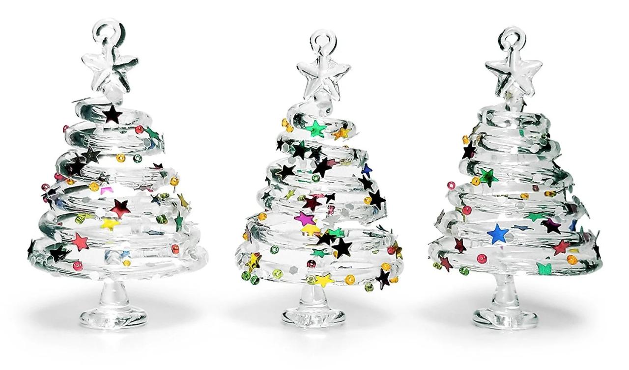 glass christmas trees decor Glass Christmas Tree Ornaments Set of 3 Swirl Glass Trees with