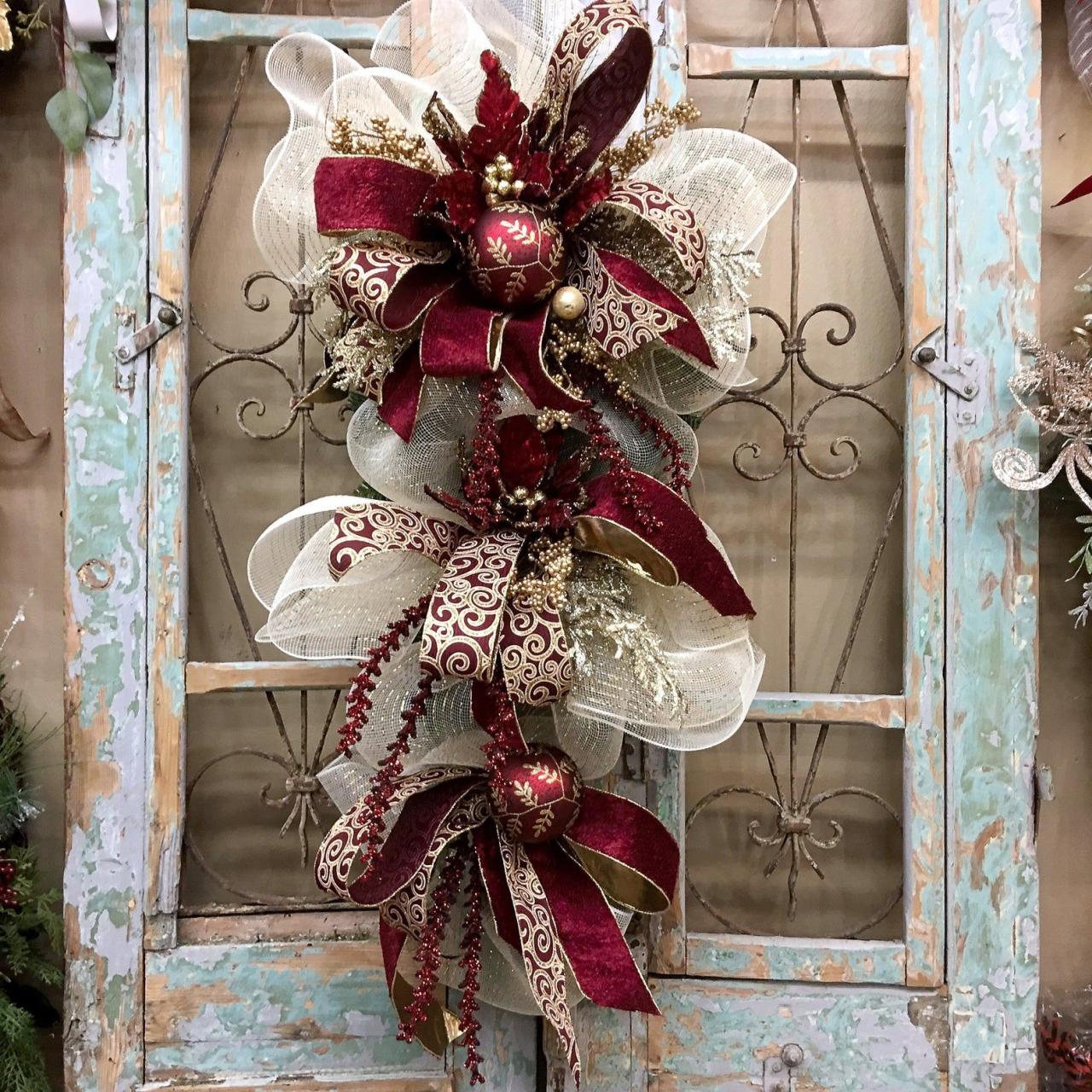 christmas decorations indoor etsy Christmas Swags Burgundy Christmas Wreath Christmas Door Etsy