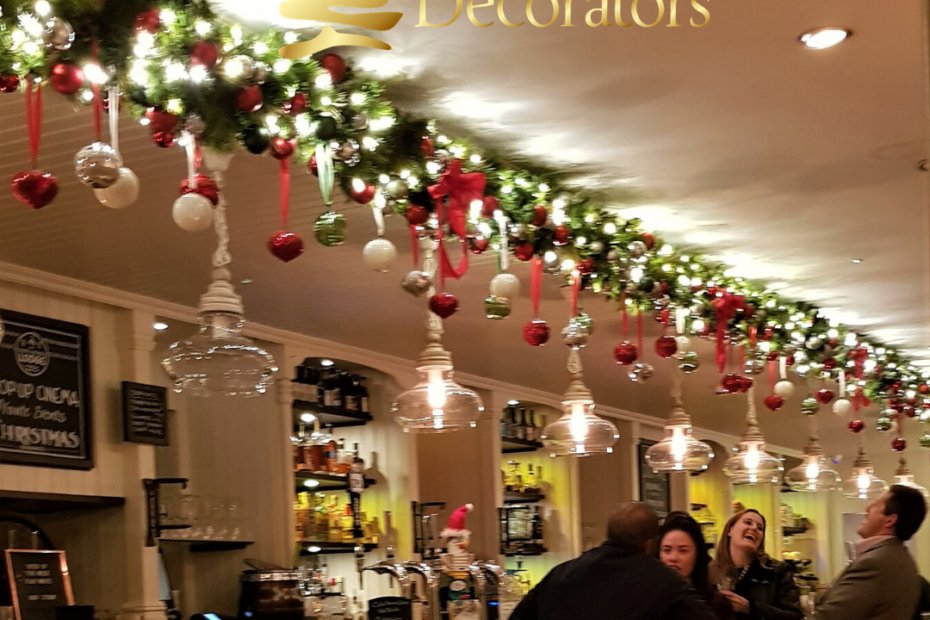 bar counter christmas decor Beautiful Bar Christmas ceiling decorations, Christmas themes