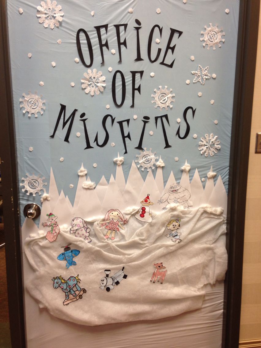 christmas office decor themes Christmas door decorated Rudolph and the island of misfit toys