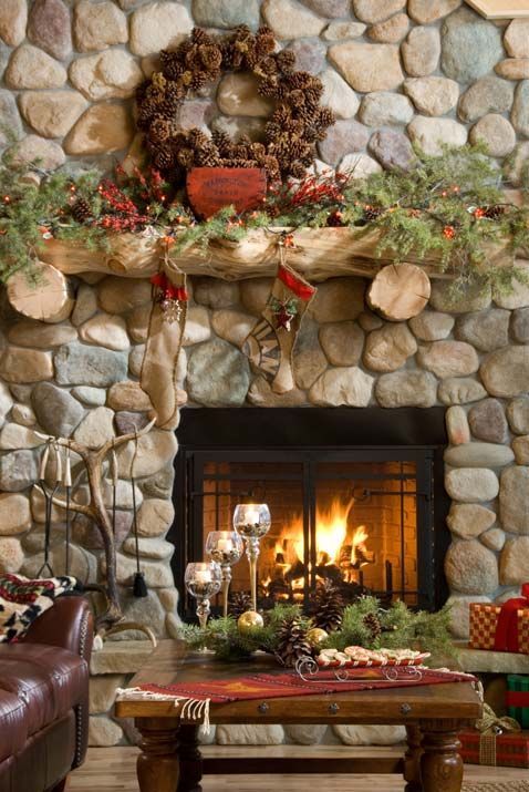 christmas decor without fireplace Country Stones Give This Fireplace A Cozy Home! Home Decorating