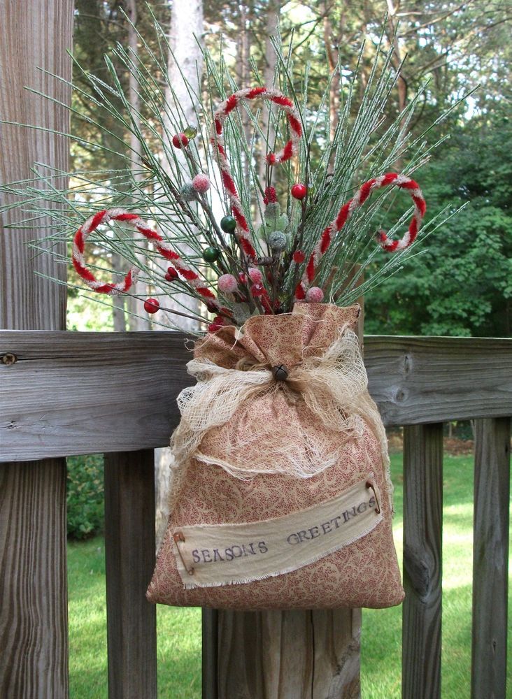 diy primitive christmas decor Folk Art PrimiTive CHRISTMAS Holiday sAnTa SaCk BaG Door OrnamenTs