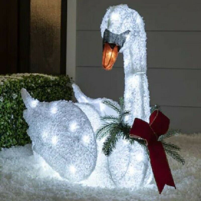 prelit outdoor christmas decor Holiday Elegant Lighted White Swan Pre Lit Outdoor Christmas Yard De