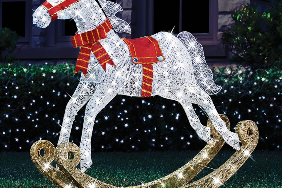 christmas decor for horses The 4' Twinkling Rocking Horse Hammacher Schlemmer Outdoor holiday