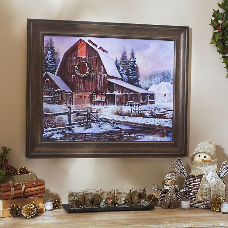 kirklands christmas wall decor Bergeron Barn Framed Art Print Kirklands Christmas canvas art