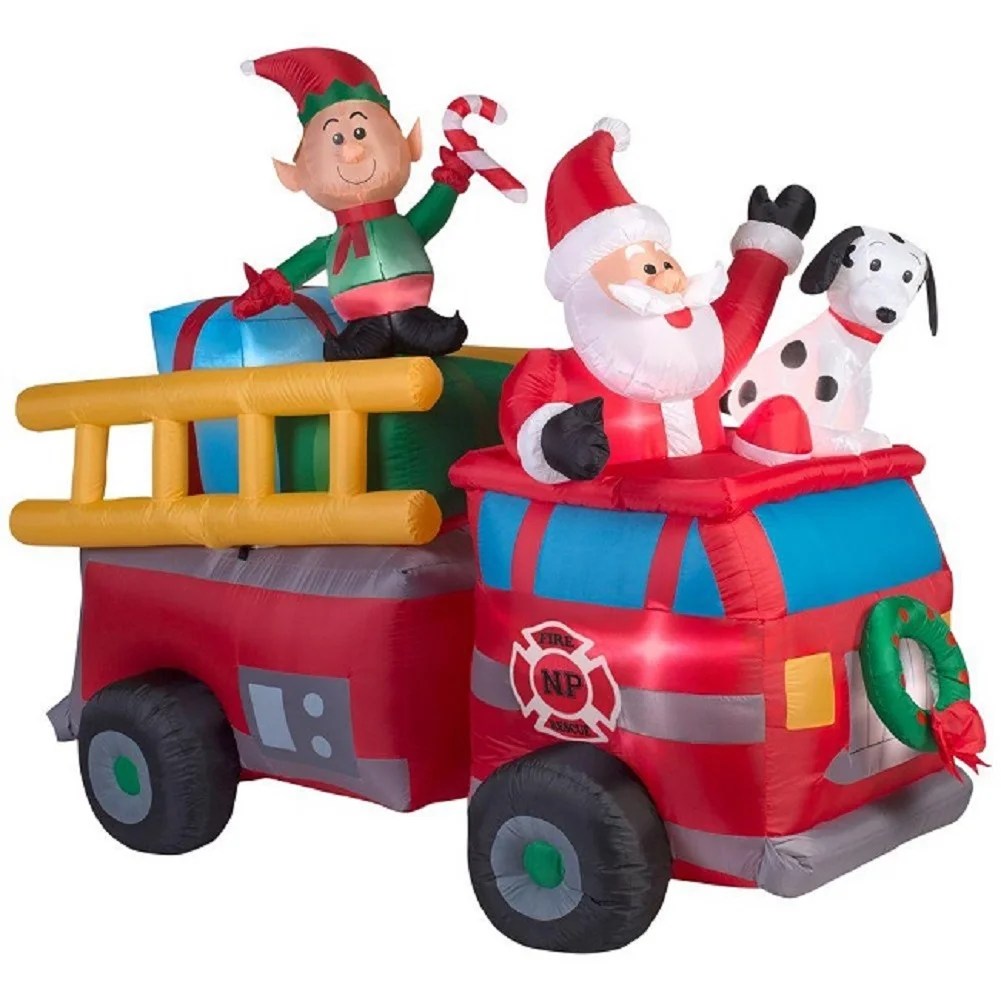 christmas fire truck decor Inflatable Christmas Santa Fire Truck Scene Lighted Holiday Seasonal