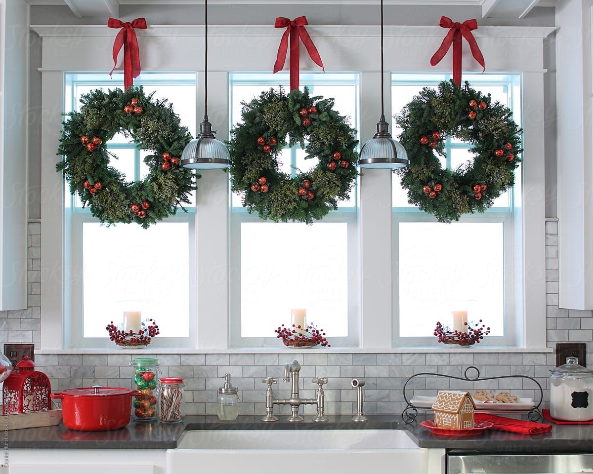 christmas kitchen window decor Festive Kitchen Windows With Wreaths by Daniel Hurst Christmas window