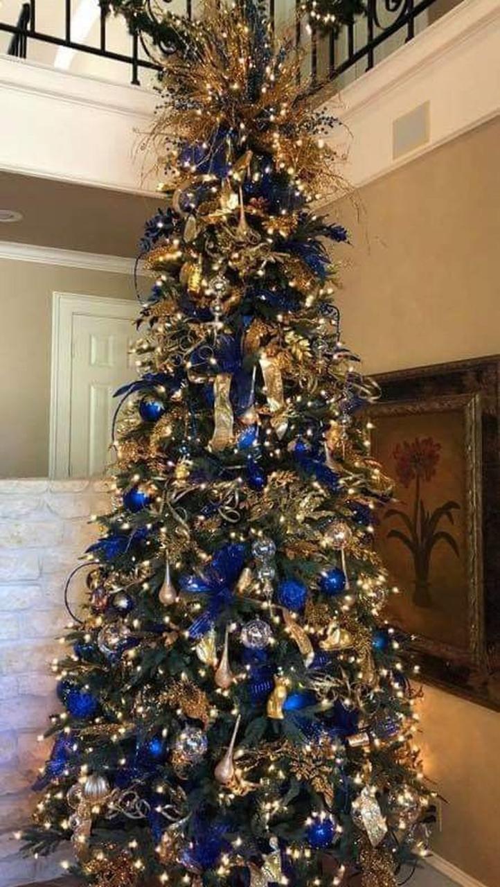 blue and gold christmas decor Awesome 50 Lovely Christmas Tree Decoration Ideas. More at https