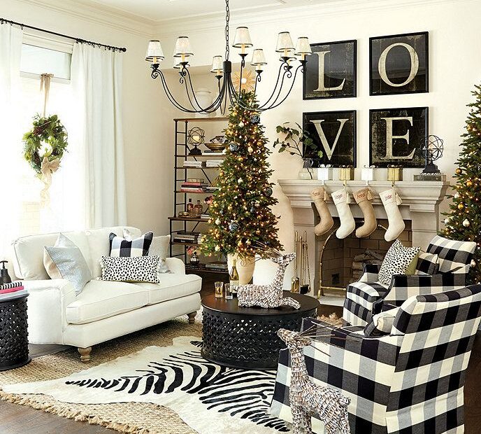 modern black and white christmas decor Mercury Glass Chandelier Shade Ballard Designs Christmas living