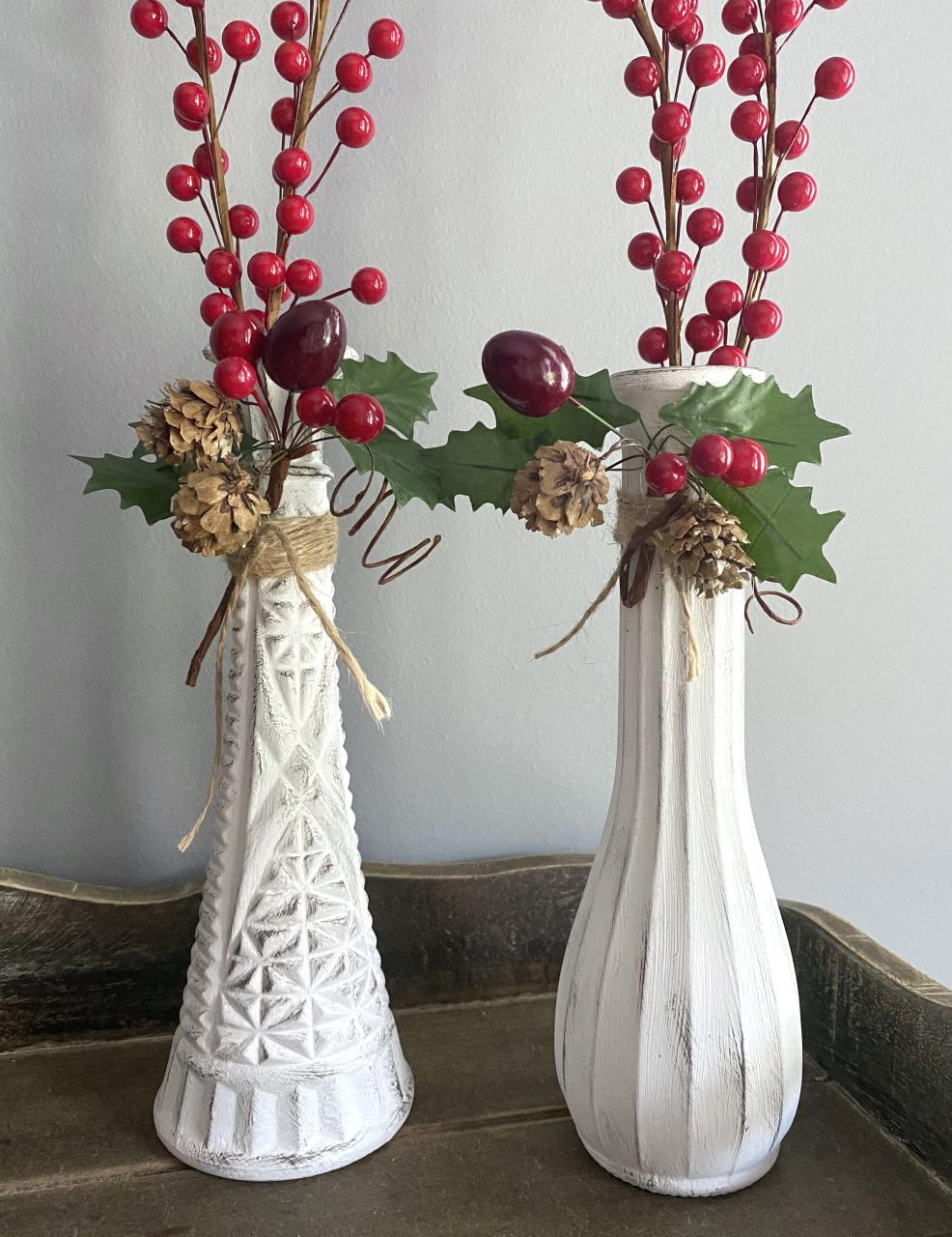 flower vase christmas decor Chalk Painted Christmas Bud Vase Diy Christmas Vases, Christmas Picks