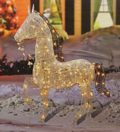 christmas outdoor decorations horse 60" Elegant Glittered Prancing Horse Lighted Christmas Yard