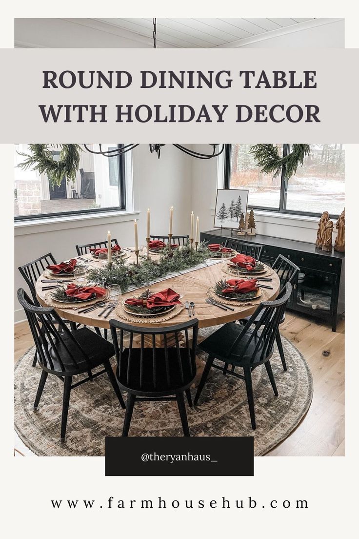 christmas decor round table ROUND DINING TABLE WITH HOLIDAY DECOR Christmas dining table, Round