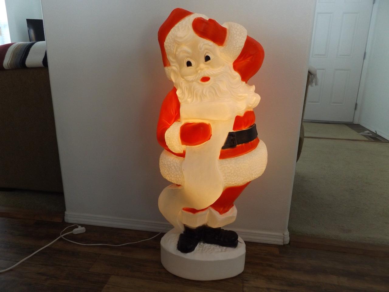 vintage plastic christmas decorations outdoor Vintage Large Plastic Santa Claus Figure / Lighted Outdoor Christmas