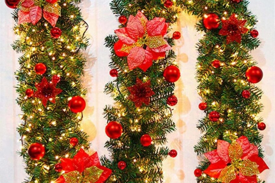 christmas garland wall decor PreLit Christmas Garland, Realistic Christmas Garland with 200 Tips