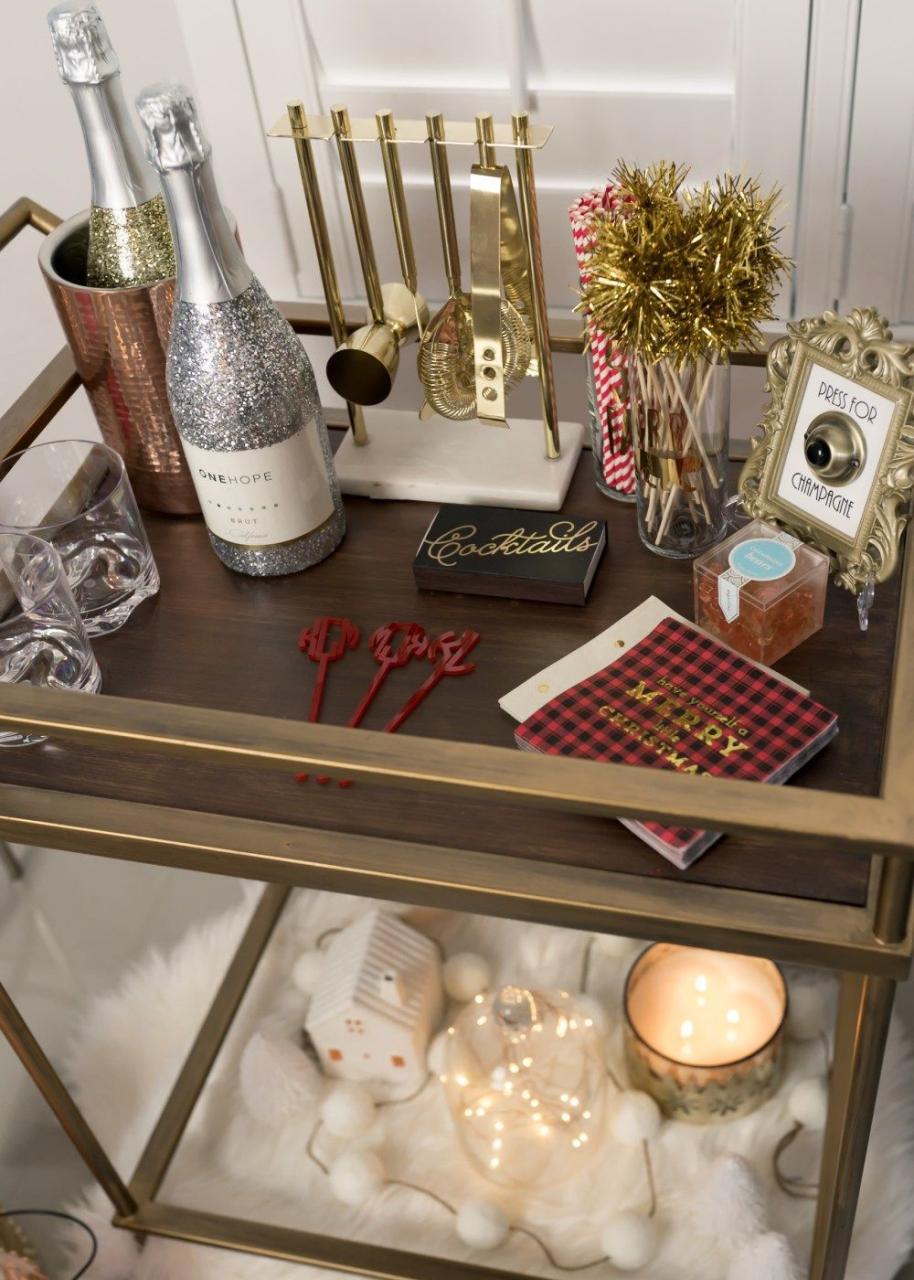 christmas bar cart decor Holiday Bar Cart, Decor + Drinks The Fancy Things Diy Bar Cart, Bar