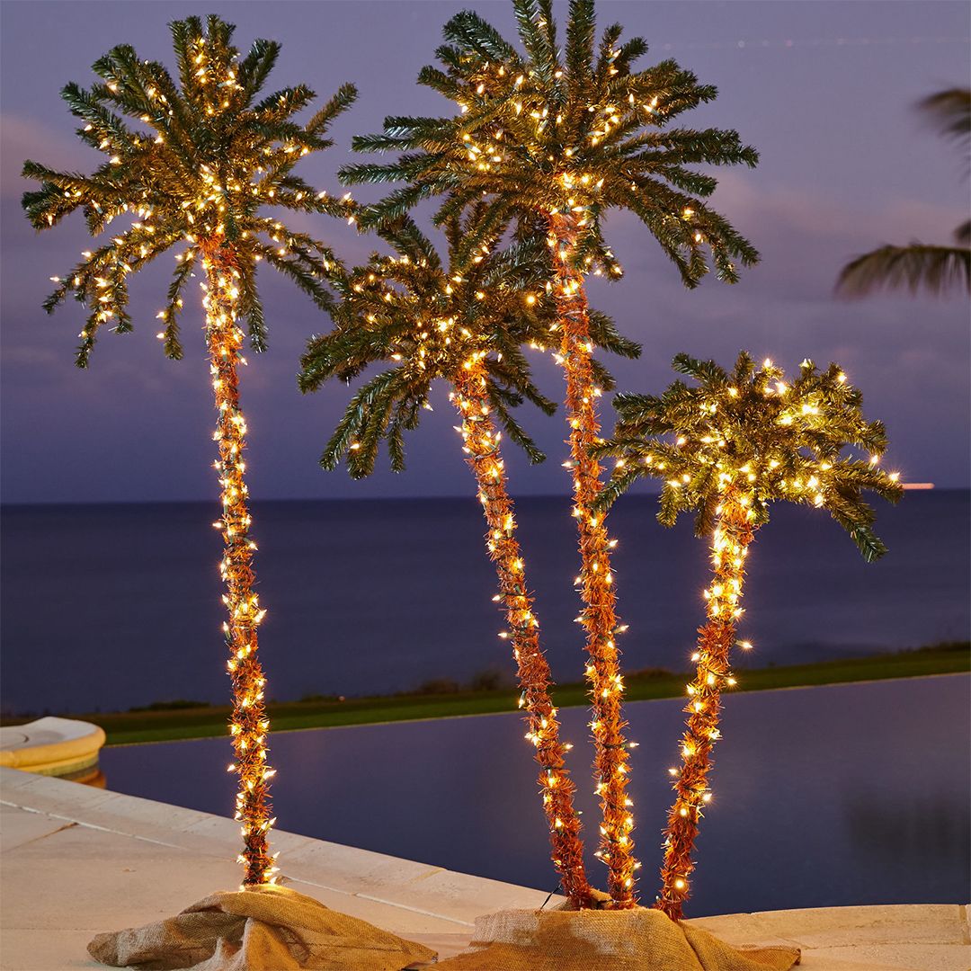 palm tree christmas decor PreLit 3Branch Palm Tree Palm tree decorations, Outdoor christmas