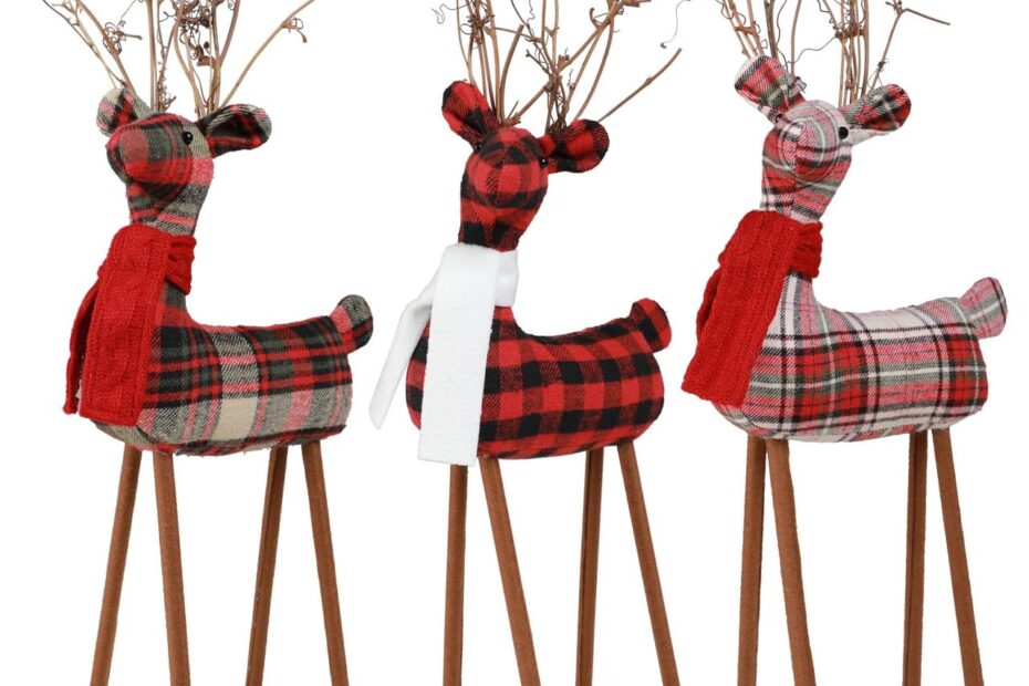 christmas reindeer tabletop decor Holiday Time Christmas Multicolor Plaid Fabric Reindeer Tabletop