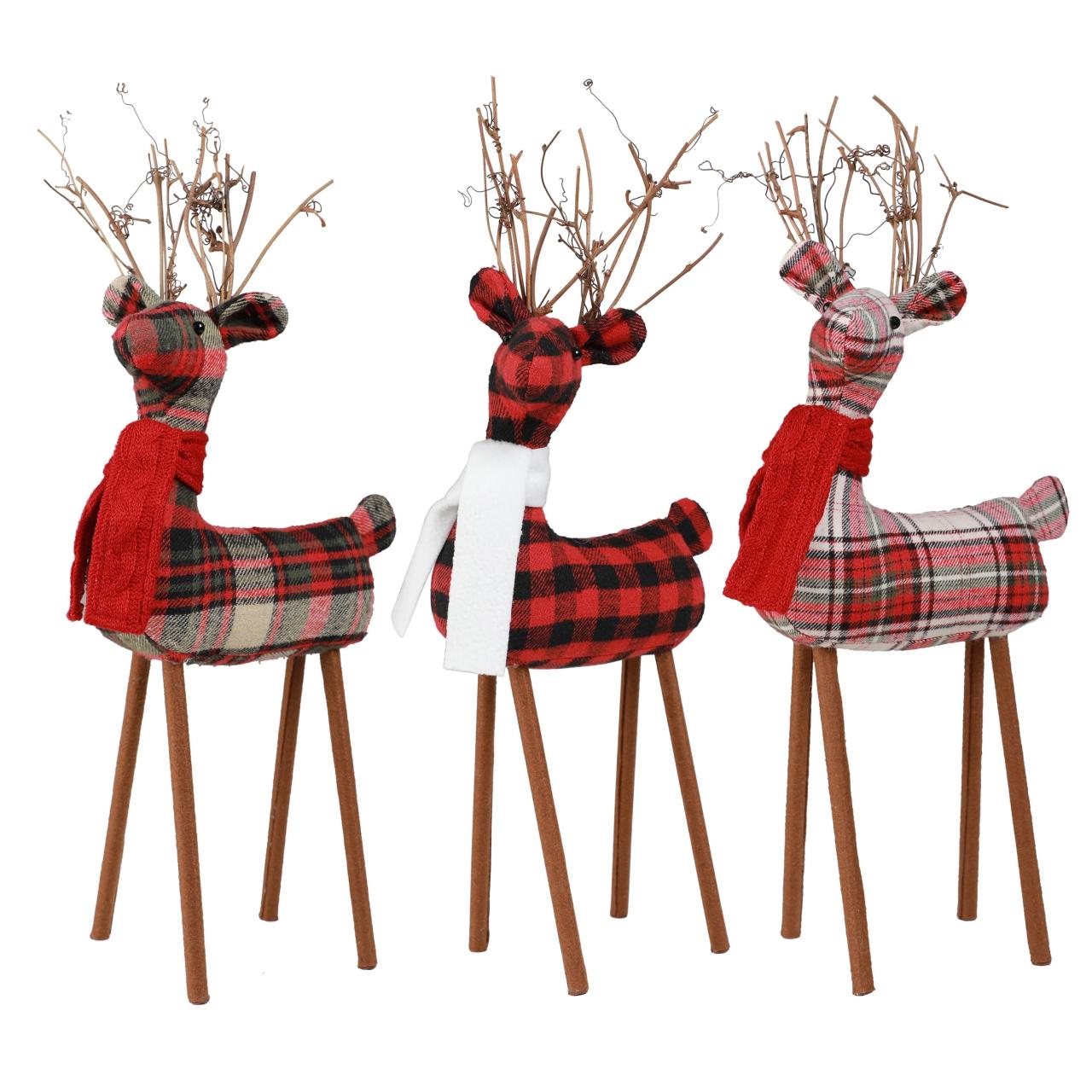 christmas reindeer tabletop decor Holiday Time Christmas Multicolor Plaid Fabric Reindeer Tabletop