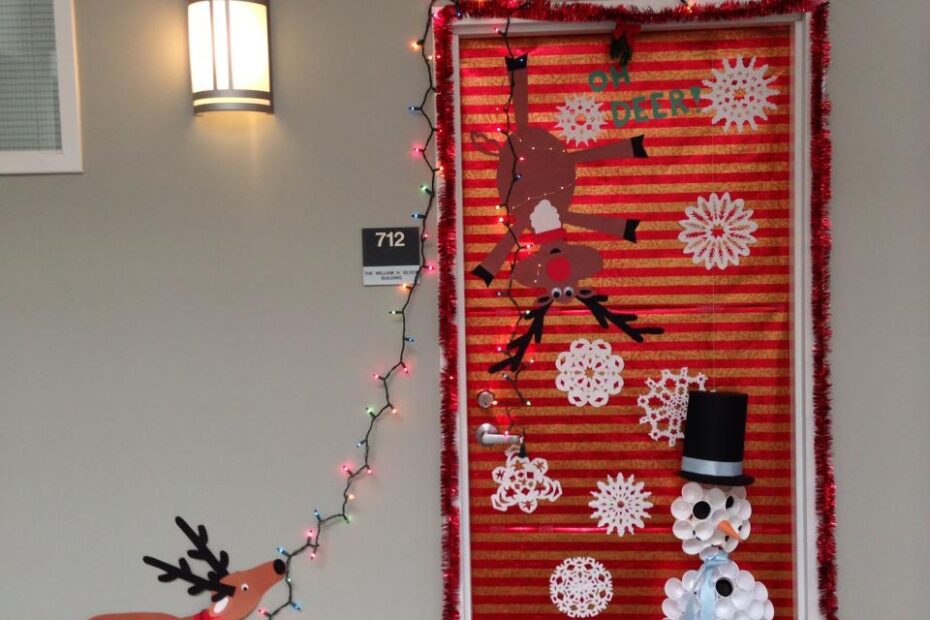 christmas decor for door ideas Our Christmas door decoration FIRST PLACE!! Made snowman with Dixie