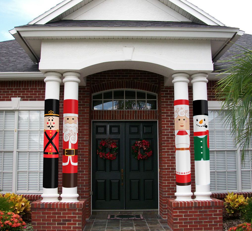 christmas decorating ideas outdoor columns Holiday Santa Claus Column Wrap AllenHomeDesign Christmas columns