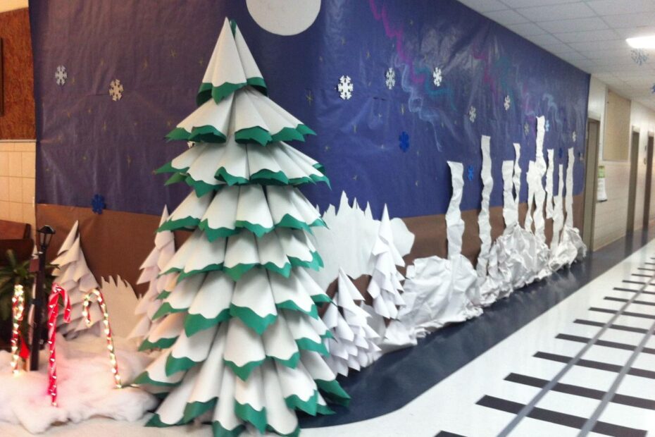 christmas decoration ideas at school Paper come tree for polar express' visit to halls of my school