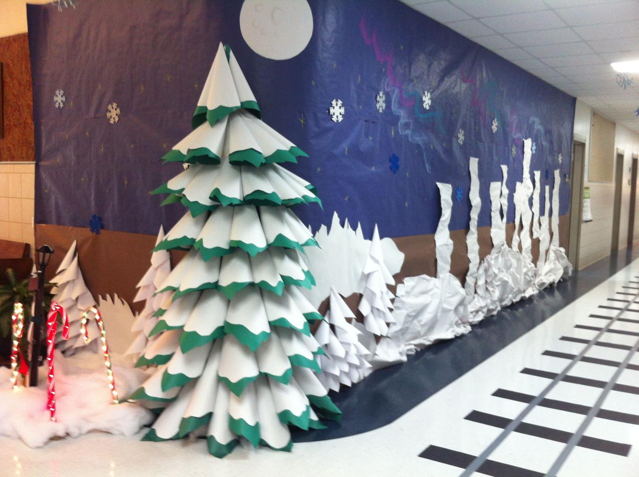 christmas decoration ideas at school Paper come tree for polar express' visit to halls of my school