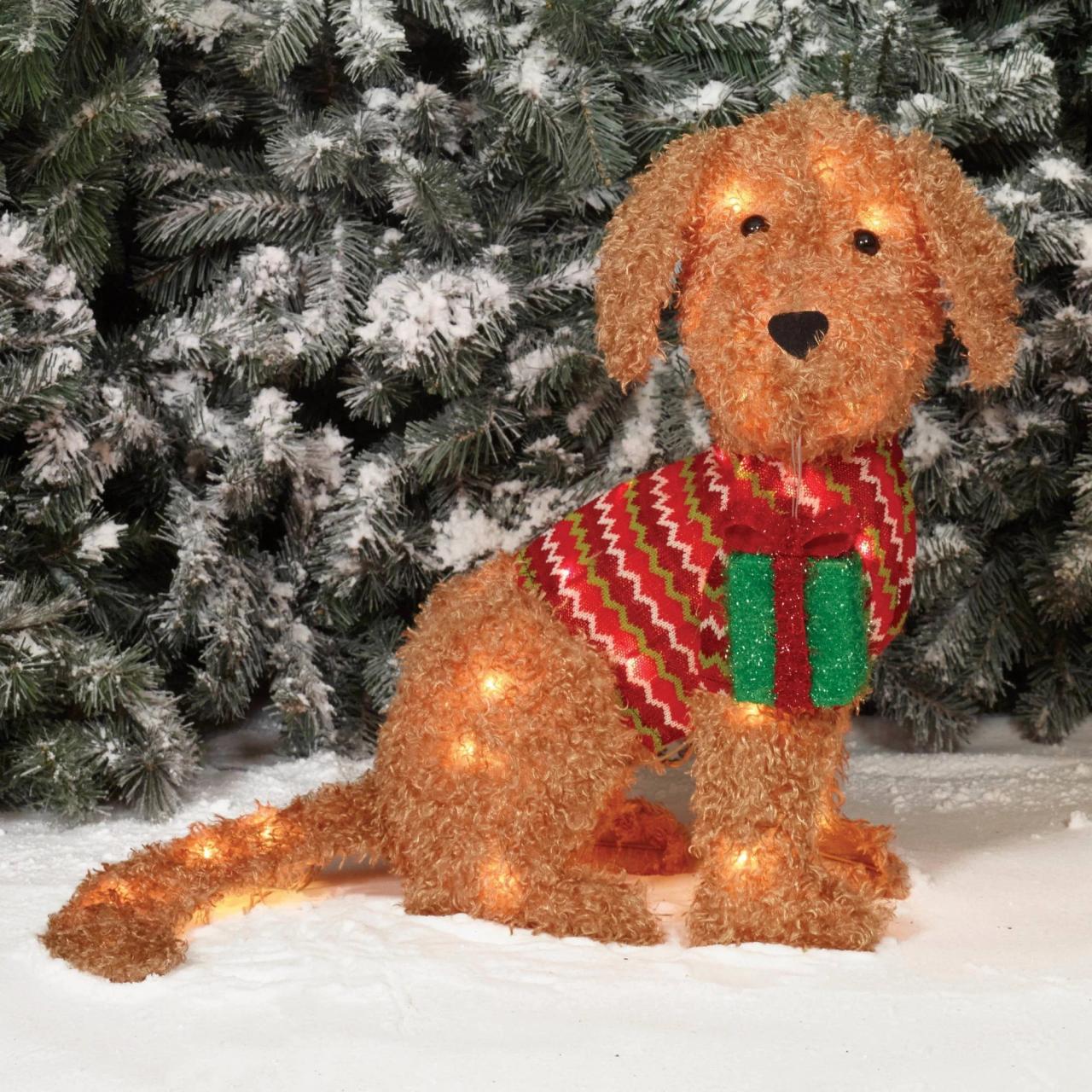 outdoor christmas decor at walmart Holiday Time Christmas Decor 24" Fluffy Doggy Sculpture