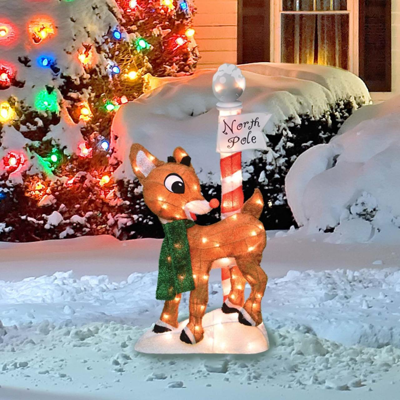 christmas outdoor decorations rudolph ProductWorks 32Inch PreLit Rudolph The RedNosed Reindeer Christmas