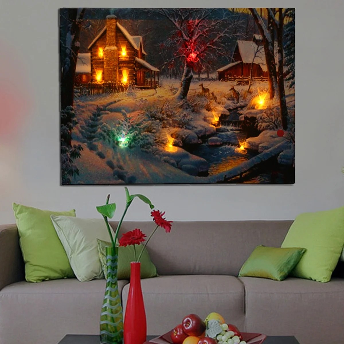 christmas wall decor amazon Grtsunsea Luminous LED Lighted Lightup Canvas Christmas Night Snow