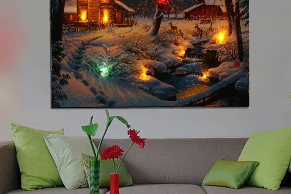 christmas wall decor with lights Grtsunsea Luminous LED Lighted Lightup Canvas Christmas Night Snow